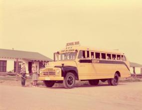 L-53 schoolmaster bus -- residential stop -- 1953